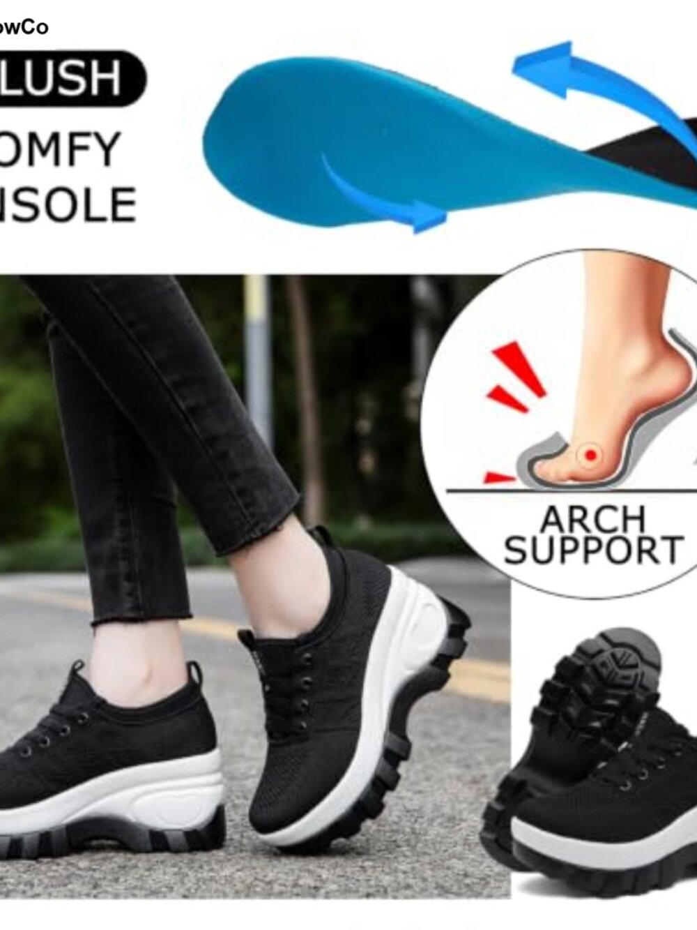 Women's Chunky Platform Wedge Walking Shoes Orthopedic Knit Sneakers - Picture 4 of 6